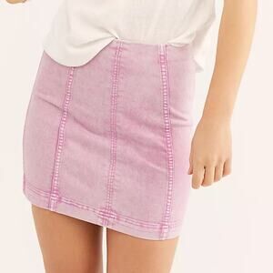 Free People Modern Femme Bodycon Denim Mini Skirt Pink Acid Wash Size 6